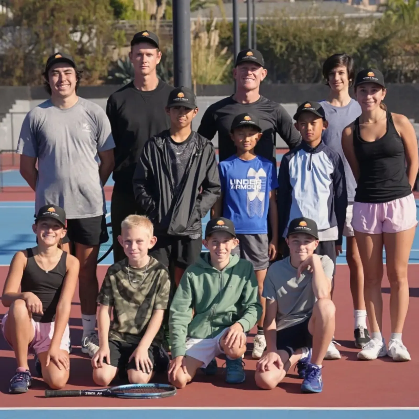 High-performance junior players training together on court